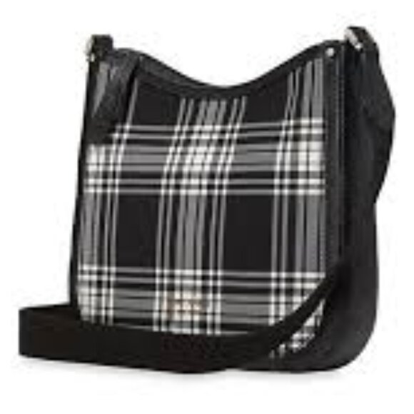 #126 NWT - Kate Spade New York Roulette Plaid Medium Messenger Black Multi - Picture 8 of 9